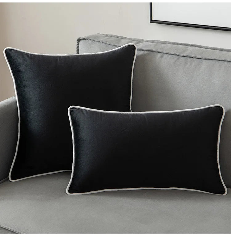 TER Piano Color Contrast Black White Velvet Hemming Pillowcase