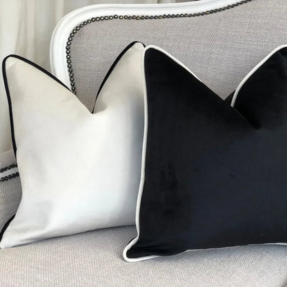 TER Piano Color Contrast Black White Velvet Hemming Pillowcase