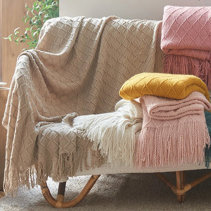 TER Derby Knitted Textured Throw Blanket