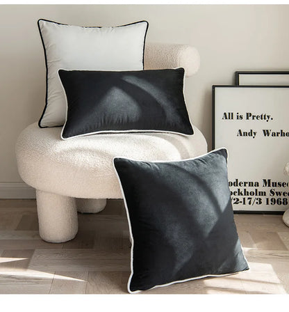 TER Piano Color Contrast Black White Velvet Hemming Pillowcase