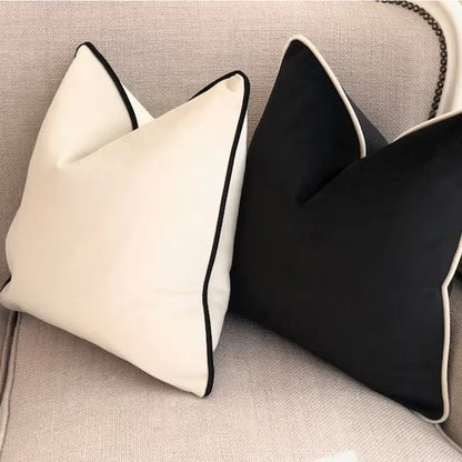 TER Piano Color Contrast Black White Velvet Hemming Pillowcase