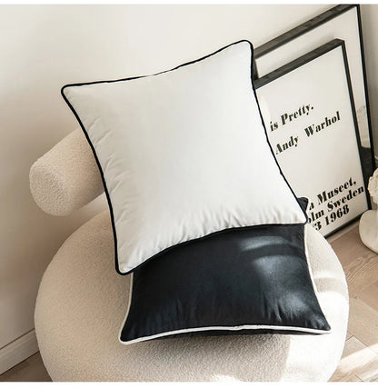 TER Piano Color Contrast Black White Velvet Hemming Pillowcase